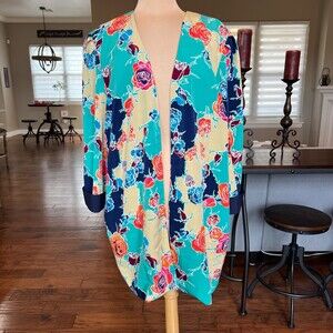Kari's Korner Women's Plus Size 24 Vintage Open Cardigan Colorful Artsy Print